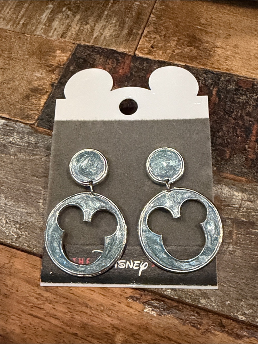 Disney Store Silver Tone & Enamel Cutout Mickey Circle Drop Pierced Earrings NWT